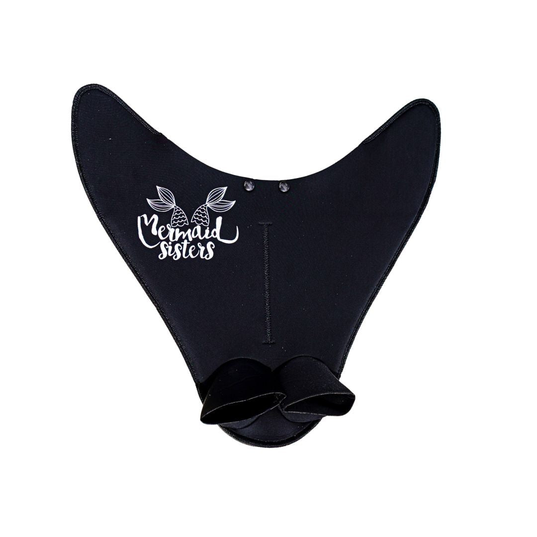 Zwarte Mermaid Sisters Pro Monovin met logo, ontworpen voor stabiliteit en grip tijdens het zeemeerminzwemmen.