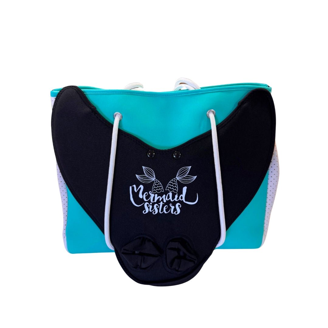 XL sporttas in turquoise en zwart met zeemeerminstaart-design, ideaal voor het veilig vervoeren van je zeemeerminstaart.